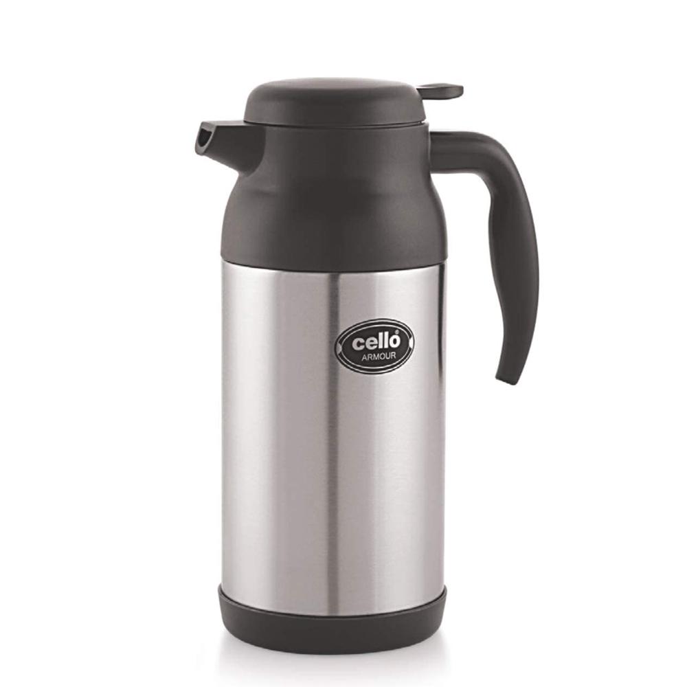 Cello Armour Vacuum Insulated Carafe | Hot and Cold Flask | Vacuum Insulated Tea/Coffee Pot | 1200ml, Black (Stainless Steel)