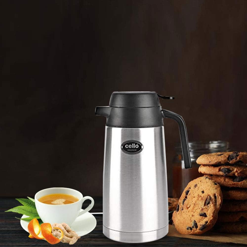 Cello Magnum ISI Certified Vacuum Insulated Stainless Steel Carafe with Handle 800 ml, Silver | Double Walled, Vacuum Insulated, Hot & Cold | Easy to Carry Leakproof Stainless Steel Tea/Coffee Flask