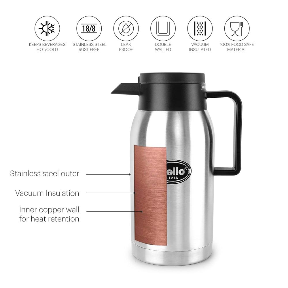 Cello Livia Stainless Steel Carafe, 1000ml, Silver
