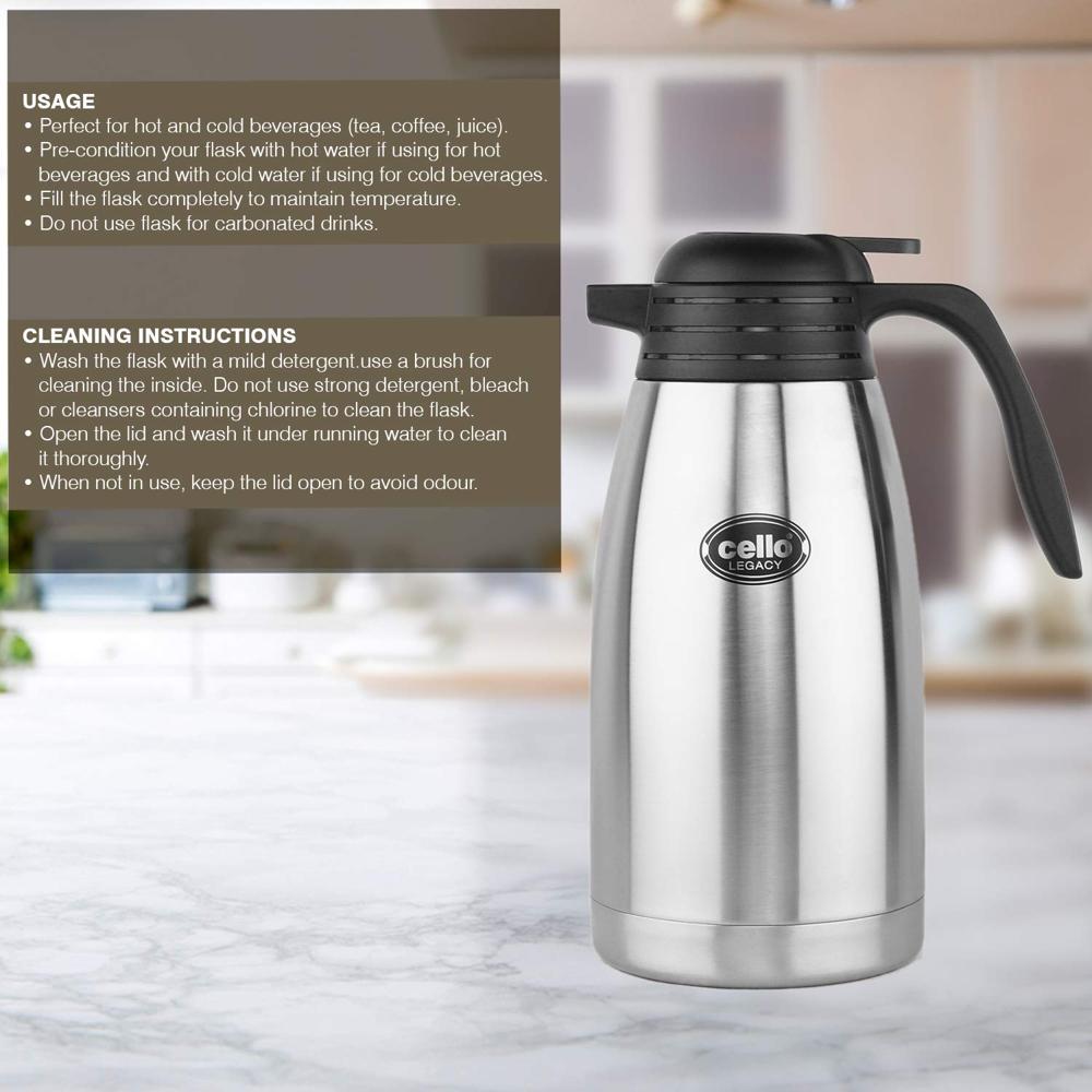 Cello Legacy Stainless Steel Carafe, Double Walled, 1500 ml, Silver