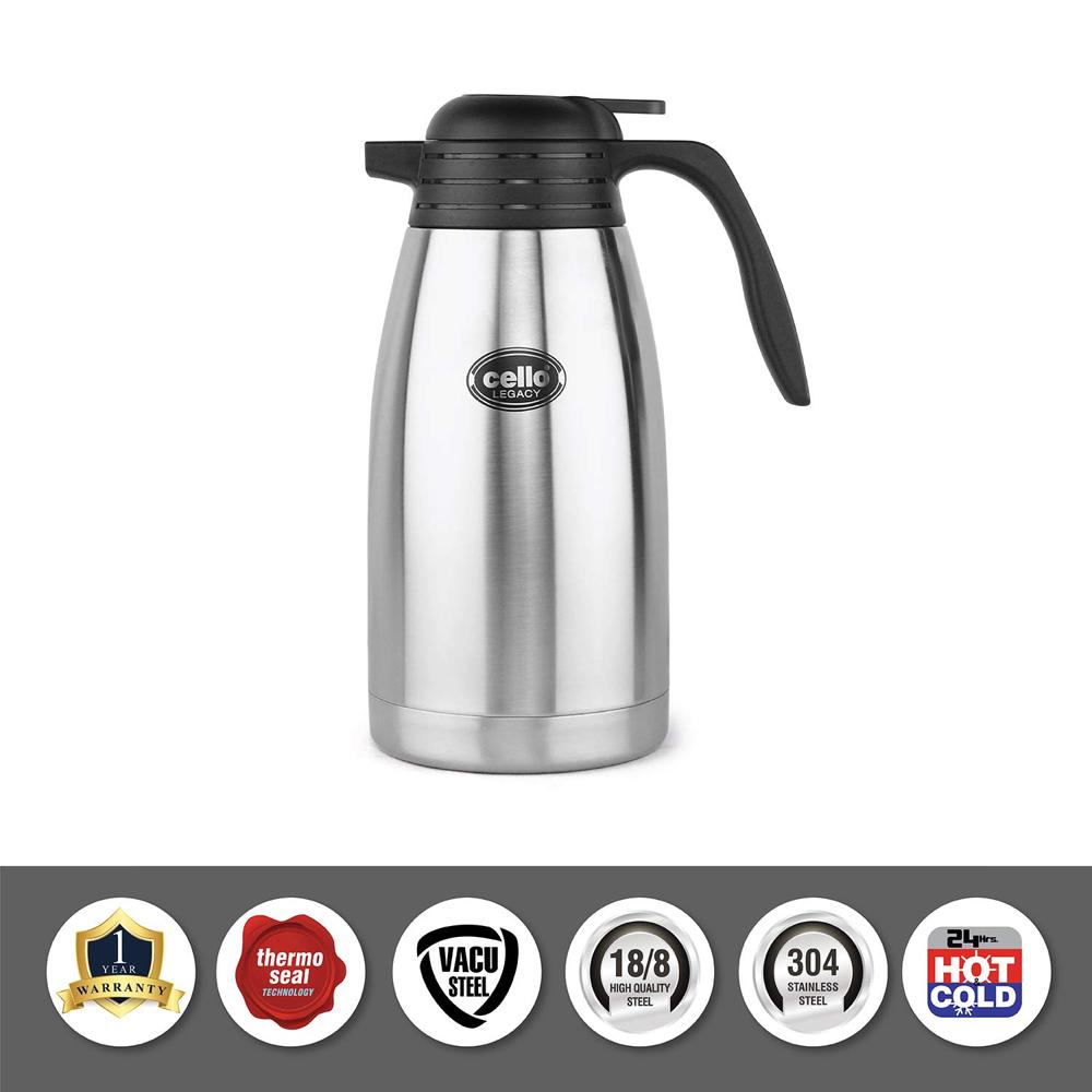 Cello Legacy Stainless Steel Carafe/Flask, Double Walled, 1000 ml, Silver