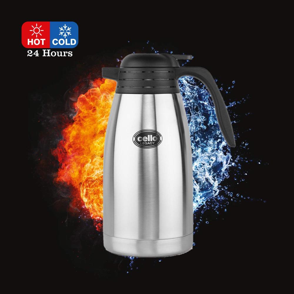 Cello Legacy Stainless Steel Carafe/Flask, Double Walled, 1000 ml, Silver