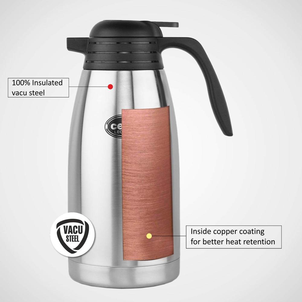 Cello Legacy Stainless Steel Carafe/Flask, Double Walled, 1000 ml, Silver