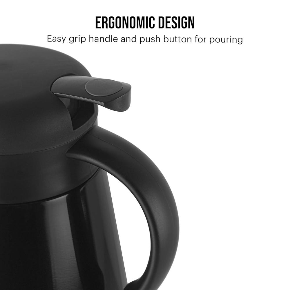 Cello Bristo ISI Certified Vacuum Insulated Stainless Steel Carafe with Handle 850 ml, Black | Double Walled, Vacuum Insulated, Hot & Cold | Easy to Carry Leakproof Stainless Steel Tea/Coffee Flask