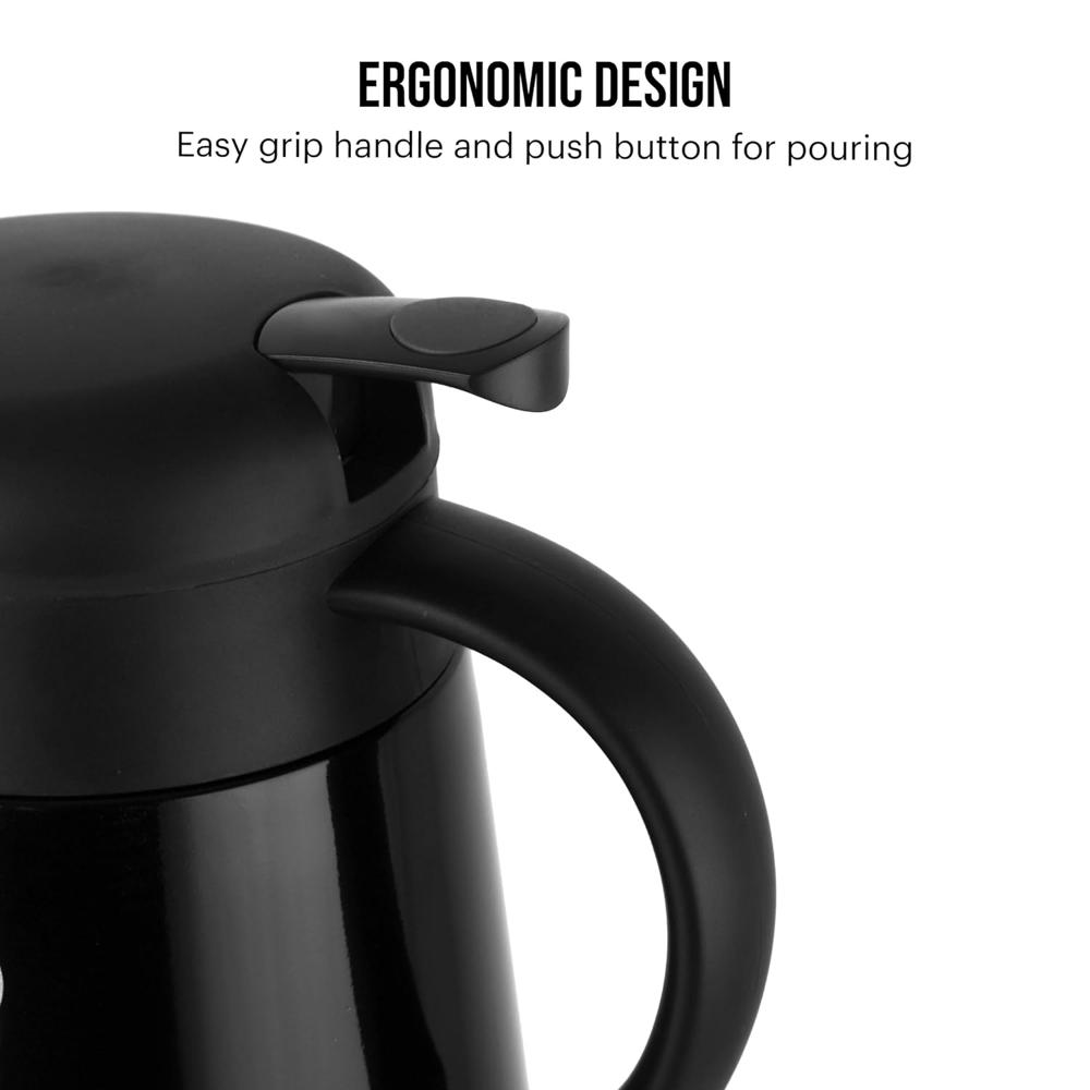 Cello Bristo ISI Certified Vacuum Insulated Stainless Steel Carafe with Handle 1250 ml, Black | Double Walled, Vacuum Insulated, Hot & Cold | Easy to Carry Leakproof Stainless Steel Tea/Coffee Flask