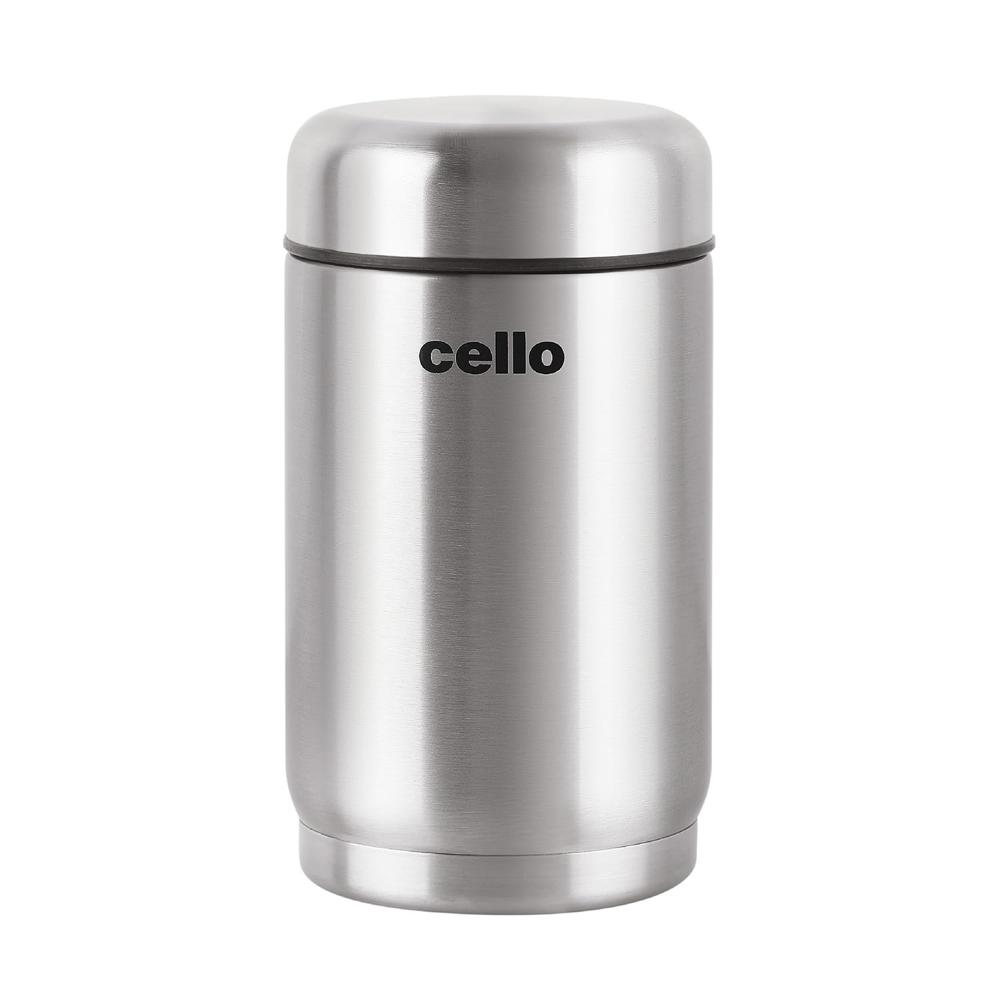 Cello Supee Vacuum Insulated Flask 600ml, Silver | Double Walled | Keeps Food Hot & Cold for Long Hours | Thermos with Airtight Screw Lid | Leakproof Soup Jar Thermos for Office, College & Travelling