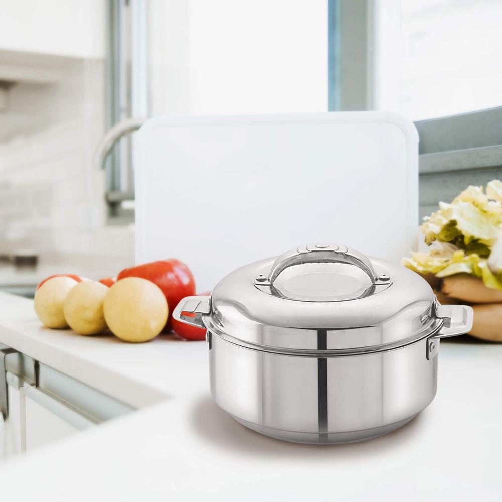 Cello Maxima Insulated Stainless Steel Casserole Hot Pot Box Case 2300 ml Silver | Double Wall PU Insulated Airtight Serving Casserole Hot Pot Case For Rice, Biryani | Hot Pot Roti Case For Kitchen