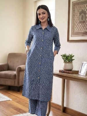 Cambric Cotton Co-Ord Set Navy - Color: Blue