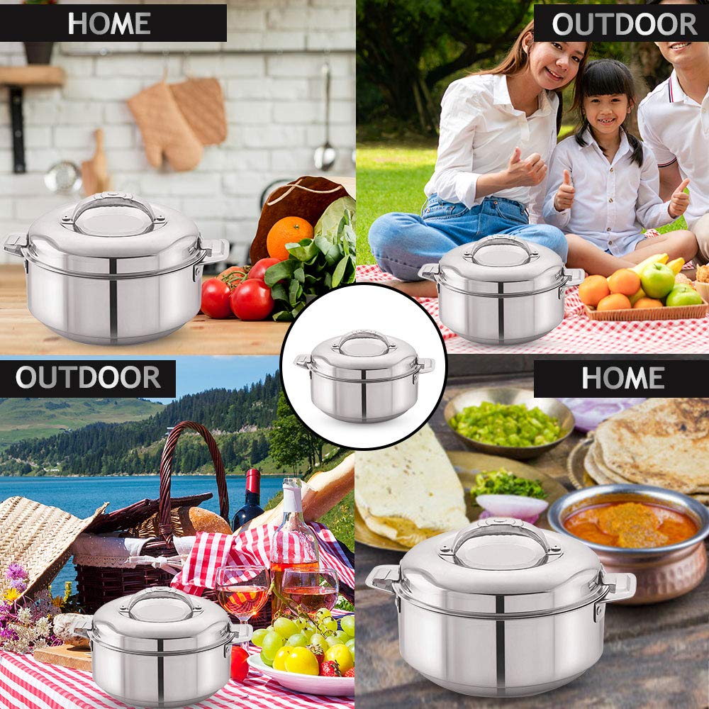 Cello Maxima Insulated Stainless Steel Casserole Hot Pot Box Case 2800 ml Silver | Double Wall PU Insulated Airtight Serving Casserole Hot Pot Case For Rice, Biryani | Hot Pot Roti Case For Kitchen