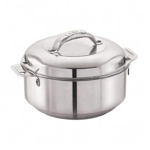 Cello Maxima Insulated Stainless Steel Casserole Hot Pot Box Case 5000 ml Silver | Double Wall PU Insulated Airtight Serving Casserole Hot Pot Case For Rice, Biryani | Hot Pot Roti Case For Kitchen