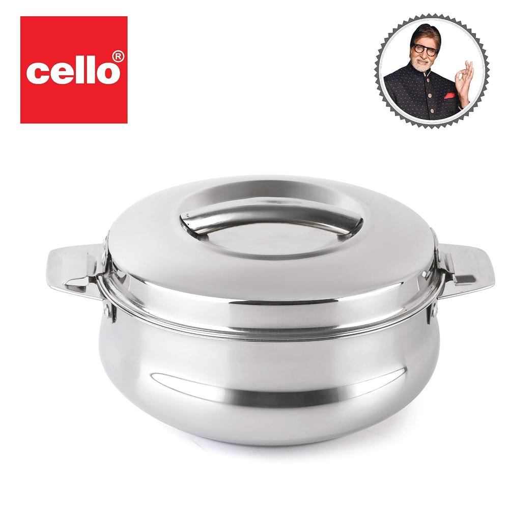 CELLO Bella 1000 Insulated Stainless Steel Casserole Hot Pot Box for Daily Use 1000 ml Silver | Keeps Food Hot & Warms for Long Hours, Food Grade Double Wall PU Insulated Roti Rice Hot Pot Casserole