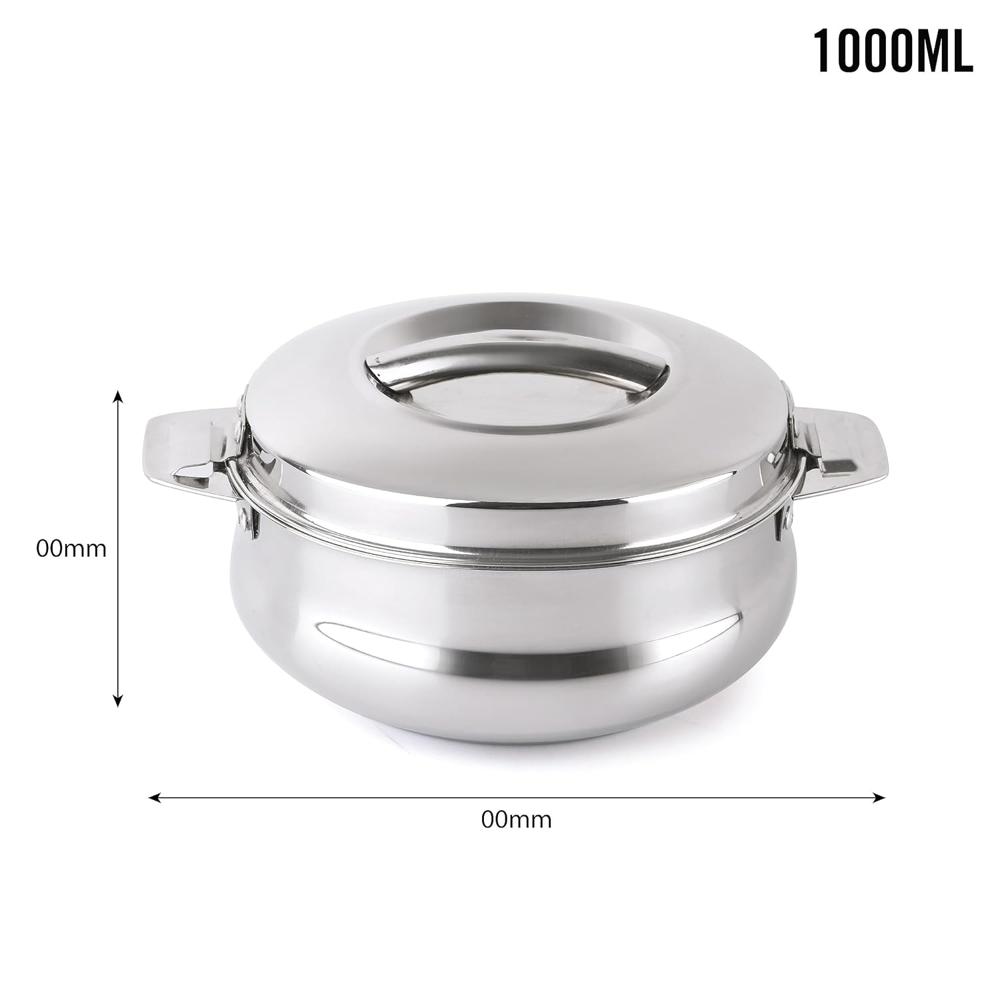 CELLO Bella 1000 Insulated Stainless Steel Casserole Hot Pot Box for Daily Use 1000 ml Silver | Keeps Food Hot & Warms for Long Hours, Food Grade Double Wall PU Insulated Roti Rice Hot Pot Casserole