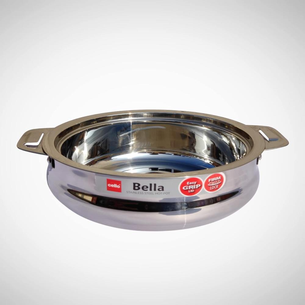 CELLO Bella 1500 Insulated Stainless Steel Casserole Hot Pot Box for Daily Use 1500 ml Silver | Keeps Food Hot & Warms for Long Hours, Food Grade Double Wall PU Insulated Roti Rice Hot Pot Casserole