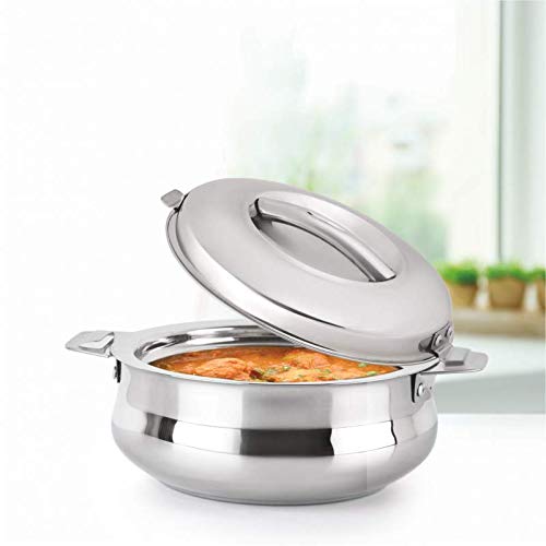 CELLO Bella 2500 Insulated Stainless Steel Casserole Hot Pot Box for Daily Use 2500 ml Silver | Keeps Food Hot & Warms for Long Hours, Food Grade Double Wall PU Insulated Roti Rice Hot Pot Casserole