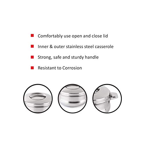 CELLO Bella 3500 Insulated Stainless Steel Casserole Hot Pot Box for Daily Use 2500 ml Silver | Keeps Food Hot & Warms for Long Hours, Food Grade Double Wall PU Insulated Roti Rice Hot Pot Casserole
