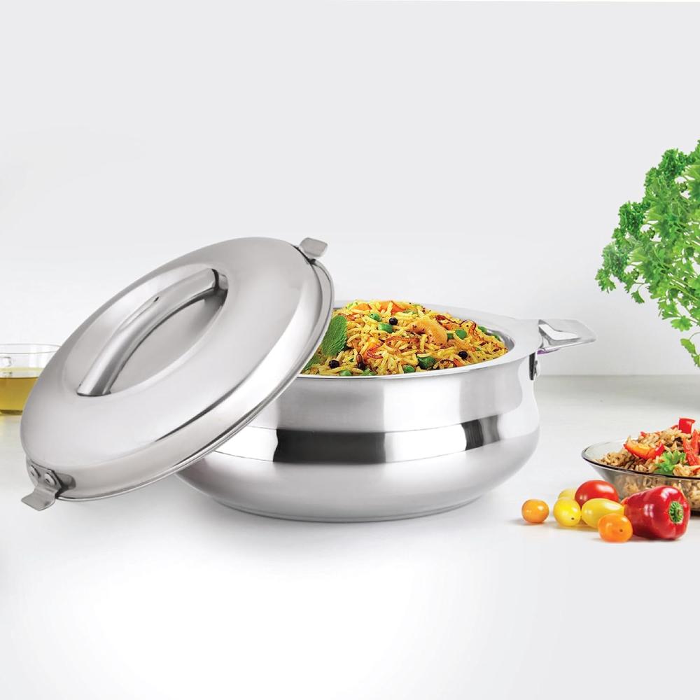 CELLO Bella 5000 Insulated Stainless Steel Casserole Hot Pot Box for Daily Use 5000 ml Silver | Keeps Food Hot & Warms for Long Hours, Food Grade Double Wall PU Insulated Roti Rice Hot Pot Casserole