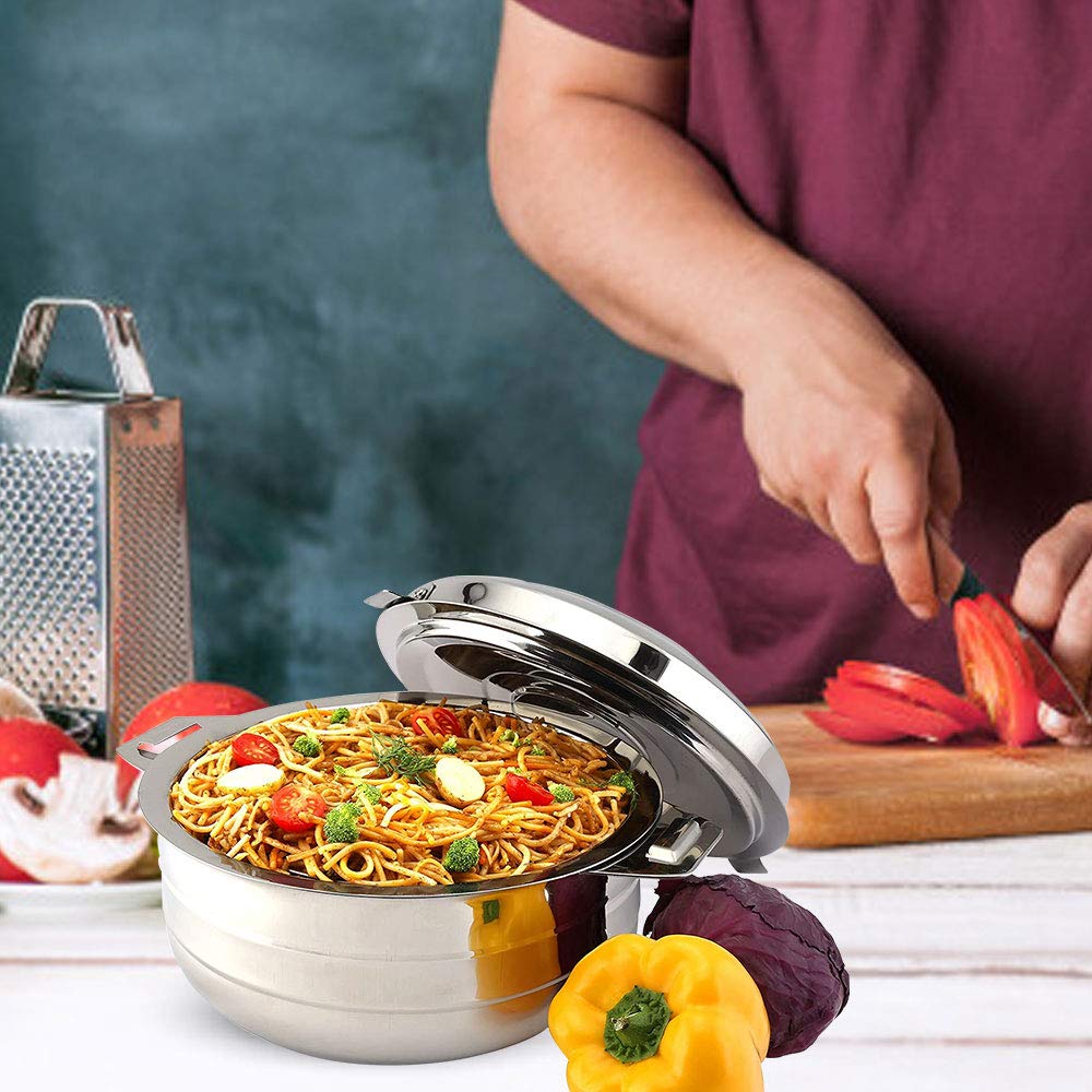 Cello Lumina Insulated Stainless Steel Casserole Hot Pot Box Case 1500 ml Silver | Double Wall PU Insulated Airtight Serving Casserole Hot Pot Case For Rice, Biryani | Hot Pot Roti Case For Kitchen