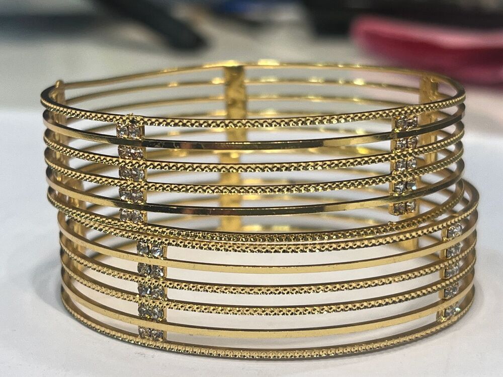 CB-A-1273 Brass 2 Tone Stone Studded Cuff Bangle