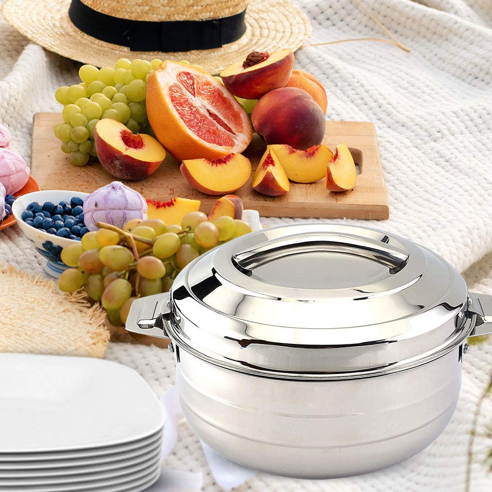 Cello Lumina Insulated Stainless Steel Casserole Hot Pot Box Case 5000 ml Silver | Double Wall PU Insulated Airtight Serving Casserole Hot Pot Case For Rice, Biryani | Hot Pot Roti Case For Kitchen