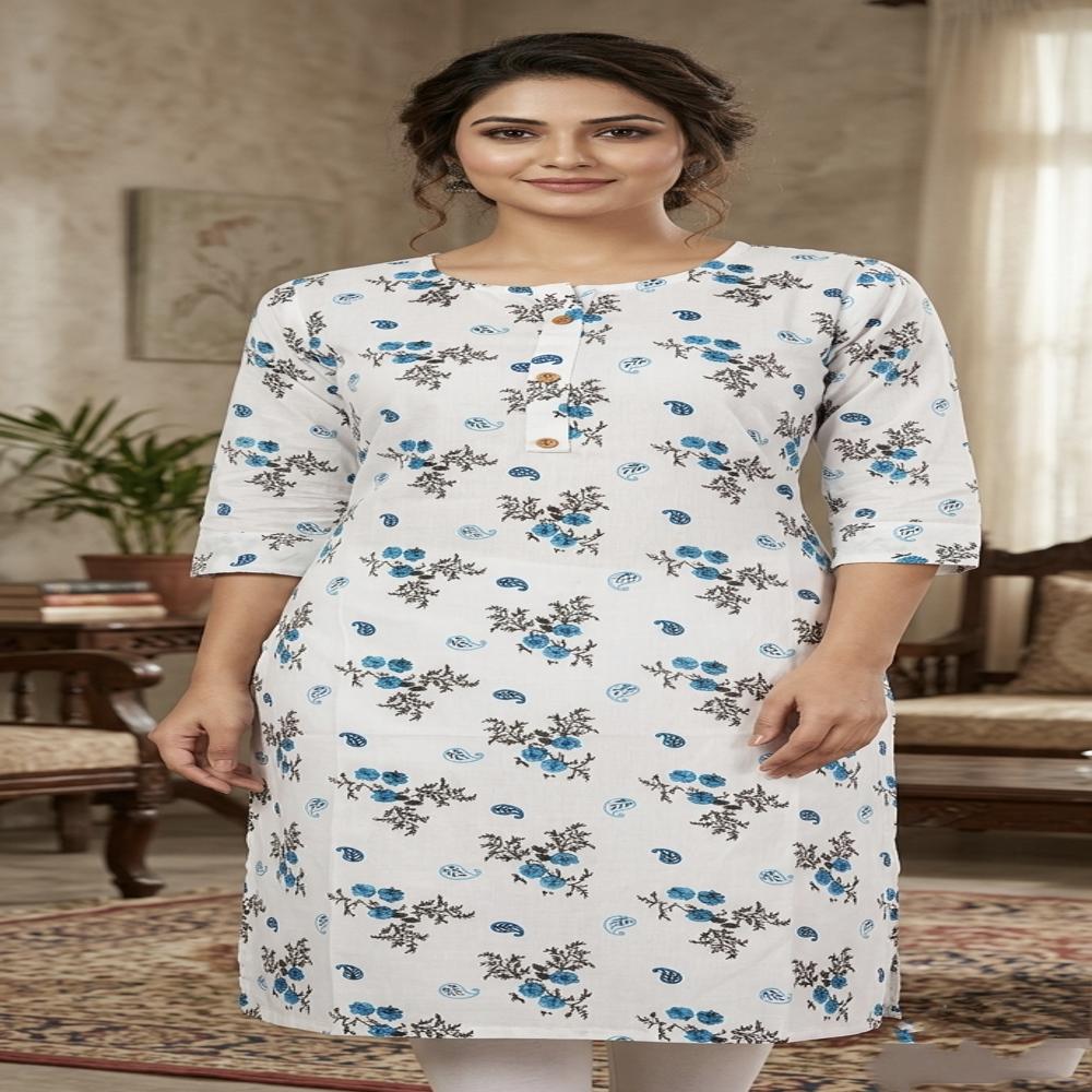 Rayon Single Kurta with Pocket White Prints
