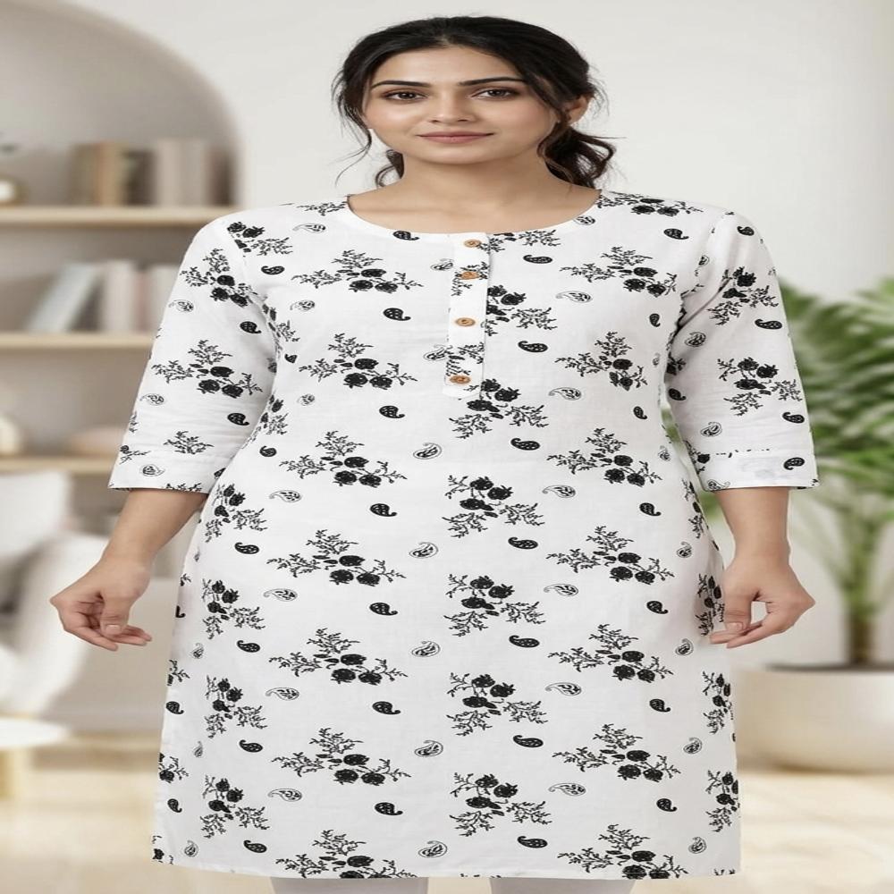 Rayon Single Kurta with Pocket White Prints