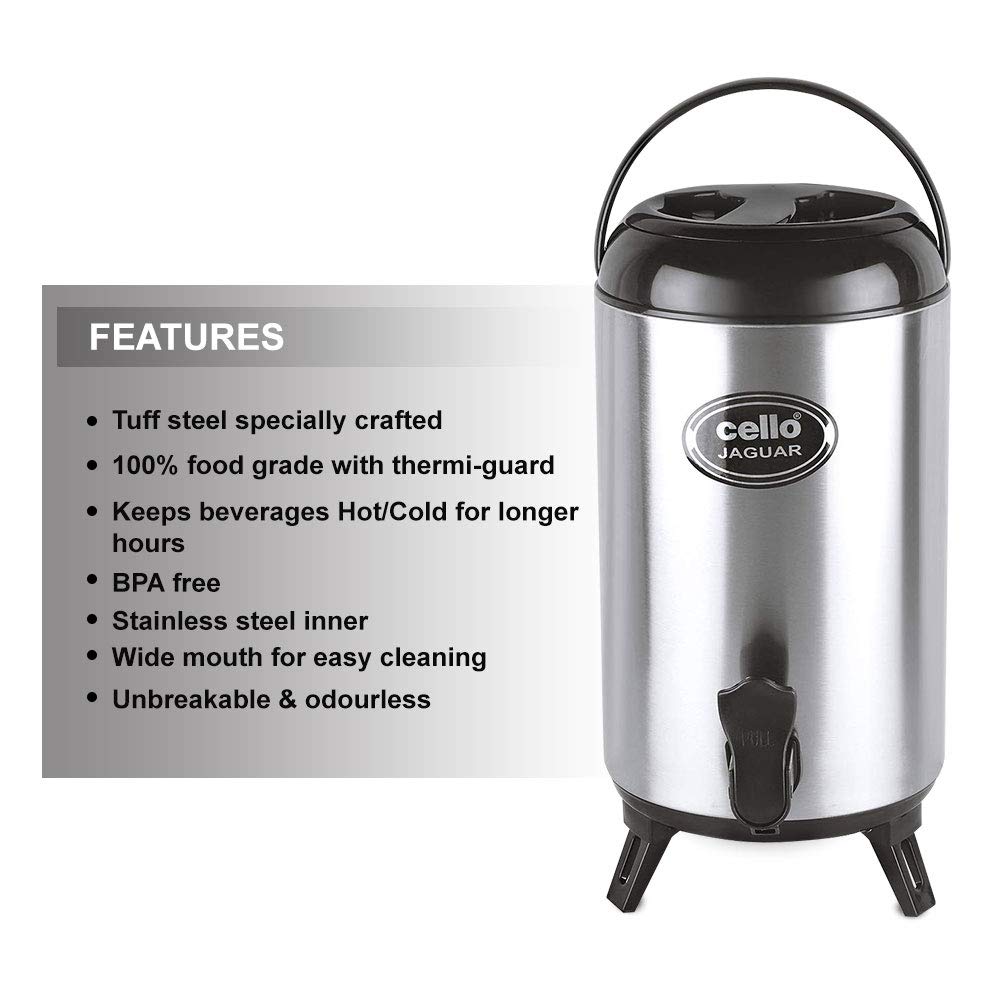 Cello Jaguar Stainless Steel Double Walled Water Jug, Hot and Cold, 4000ml, 1 Unit, Black