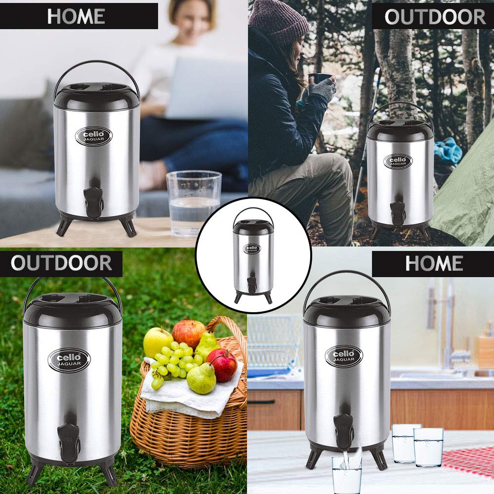 Cello Jaguar Stainless Steel Double Walled Water Jug, Hot and Cold, 4000ml, 1 Unit, Black