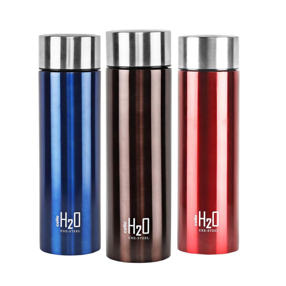 CELLO H2O Stainless Steel Water Bottle For Office & Daily Use Set of 1000 ml Assorted | Single Wall Freezer & Fridge Safe Lightweight Leakproof Rustproof Steel Water Bottle For School Gym Travel