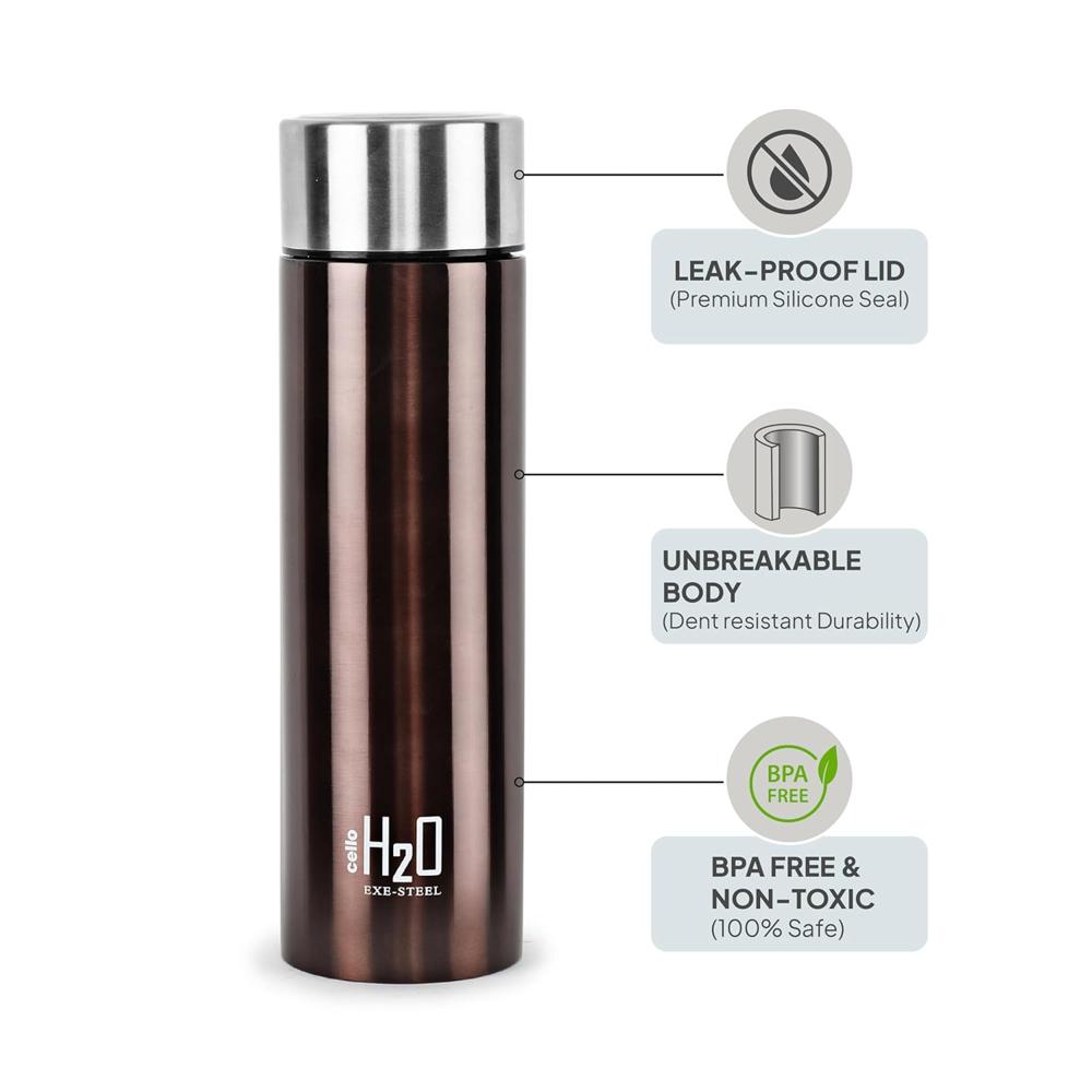 CELLO H2O Stainless Steel Water Bottle For Office & Daily Use Set of 1000 ml Assorted | Single Wall Freezer & Fridge Safe Lightweight Leakproof Rustproof Steel Water Bottle For School Gym Travel