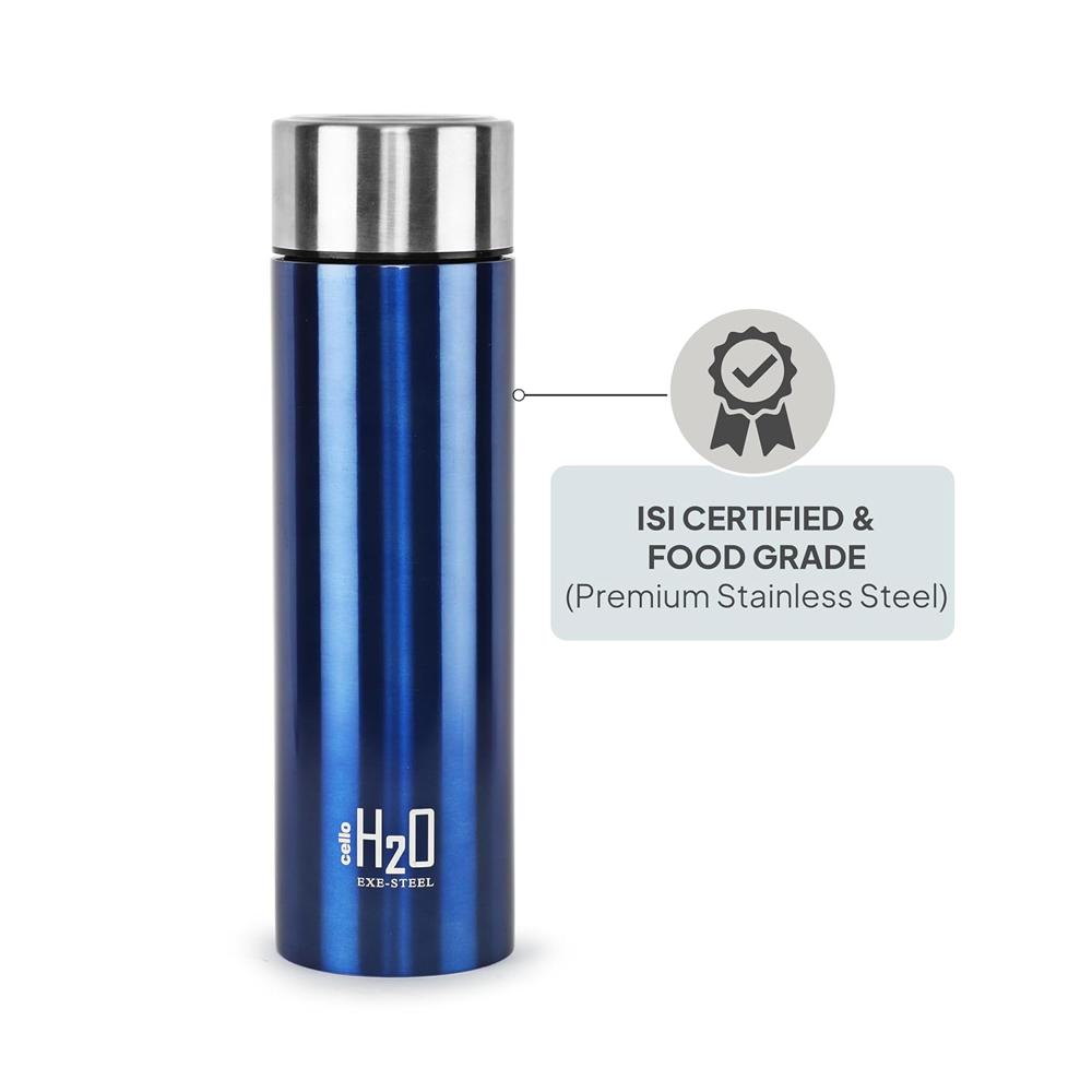 CELLO H2O Stainless Steel Water Bottle For Office & Daily Use Set of 1000 ml Assorted | Single Wall Freezer & Fridge Safe Lightweight Leakproof Rustproof Steel Water Bottle For School Gym Travel