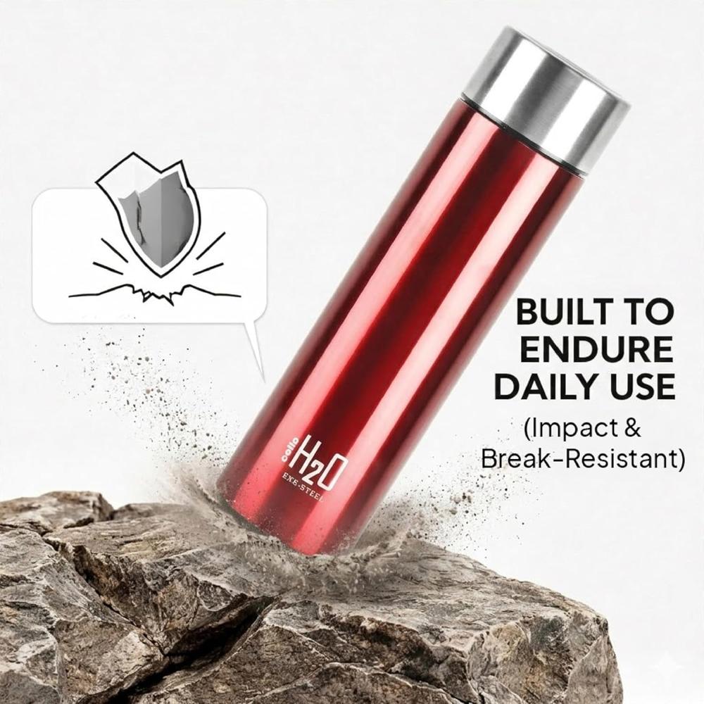 CELLO H2O Stainless Steel Water Bottle For Office & Daily Use Set of 1000 ml Assorted | Single Wall Freezer & Fridge Safe Lightweight Leakproof Rustproof Steel Water Bottle For School Gym Travel