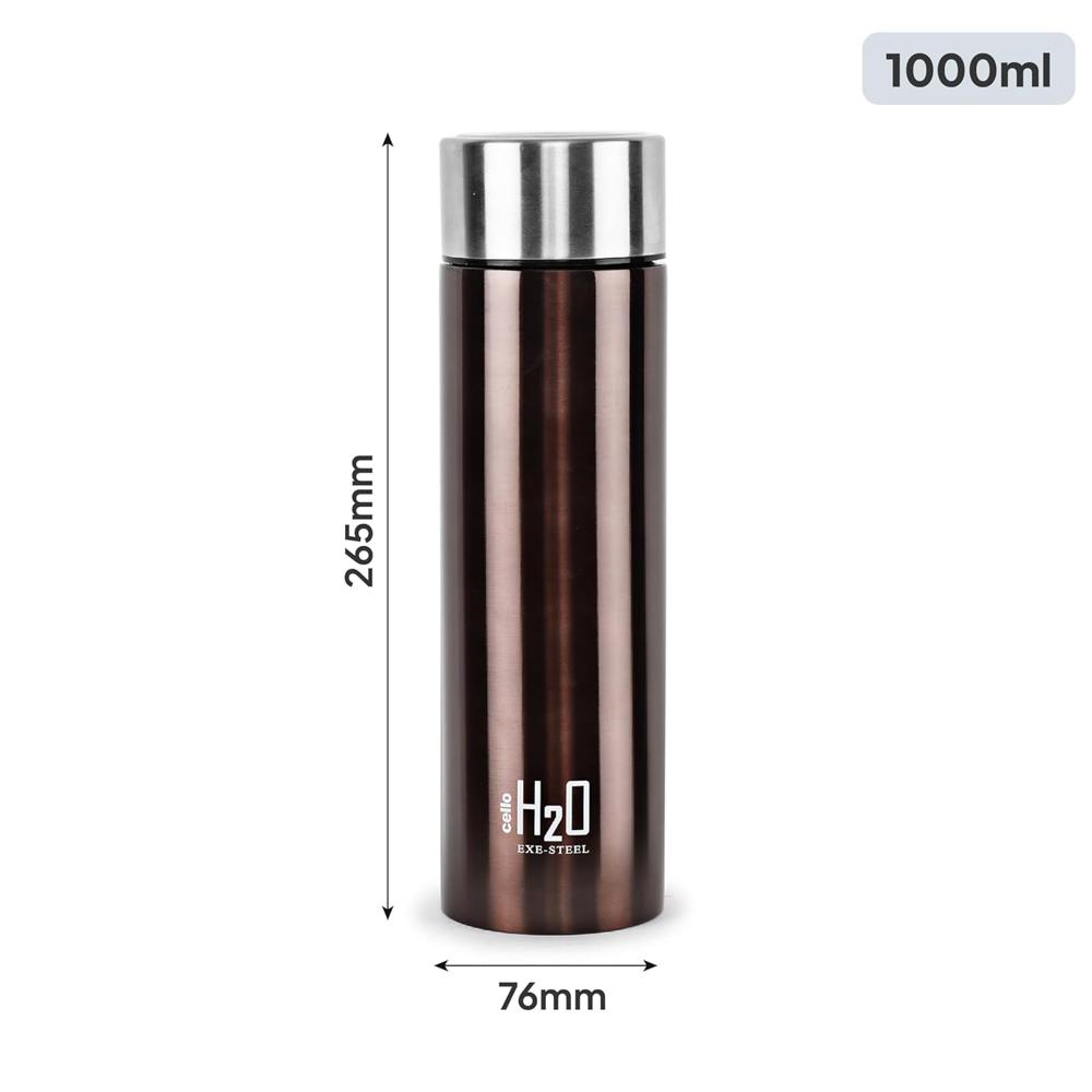 CELLO H2O Stainless Steel Water Bottle For Office & Daily Use Set of 1000 ml Assorted | Single Wall Freezer & Fridge Safe Lightweight Leakproof Rustproof Steel Water Bottle For School Gym Travel