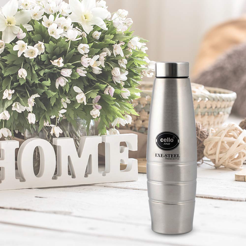 CELLO Fino Stainless Steel Bottle | Lid is Sealed by a Silicone Ring | Best Usage: Office/School/College/Gym/Picnic/Home/Fridge | 1000ml, Silver