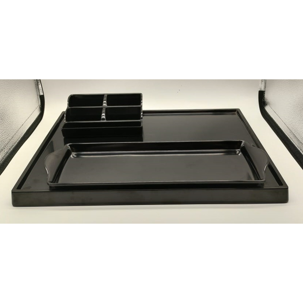 Black Melamine Hotel Tea Kettle Tray Set