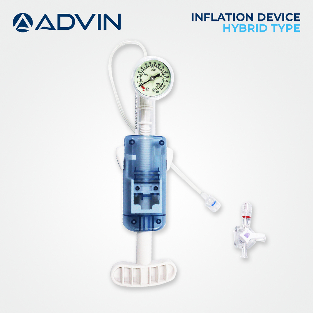 Precision Pressure Control Inflator - Medical-grade Polymer And Stainless Steel, 20x10x5 Cm, Blue And Transparent, Analog Gauge | Ergonomic Grip, Leak-proof Design, Safety Relief Valve, Luer Lock Compatible