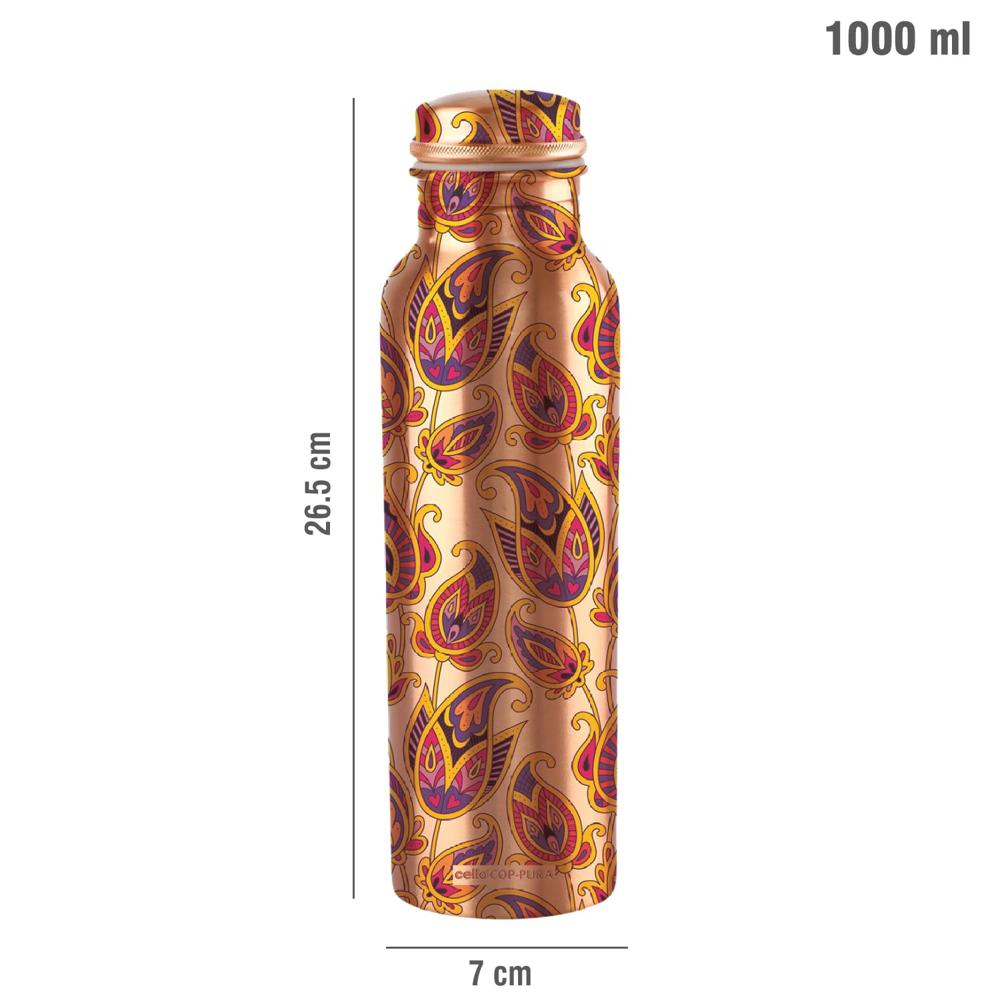 Cello Cop-Pura Diva Ornate Copper Water Bottle, 1000ml, 1pc, Copper