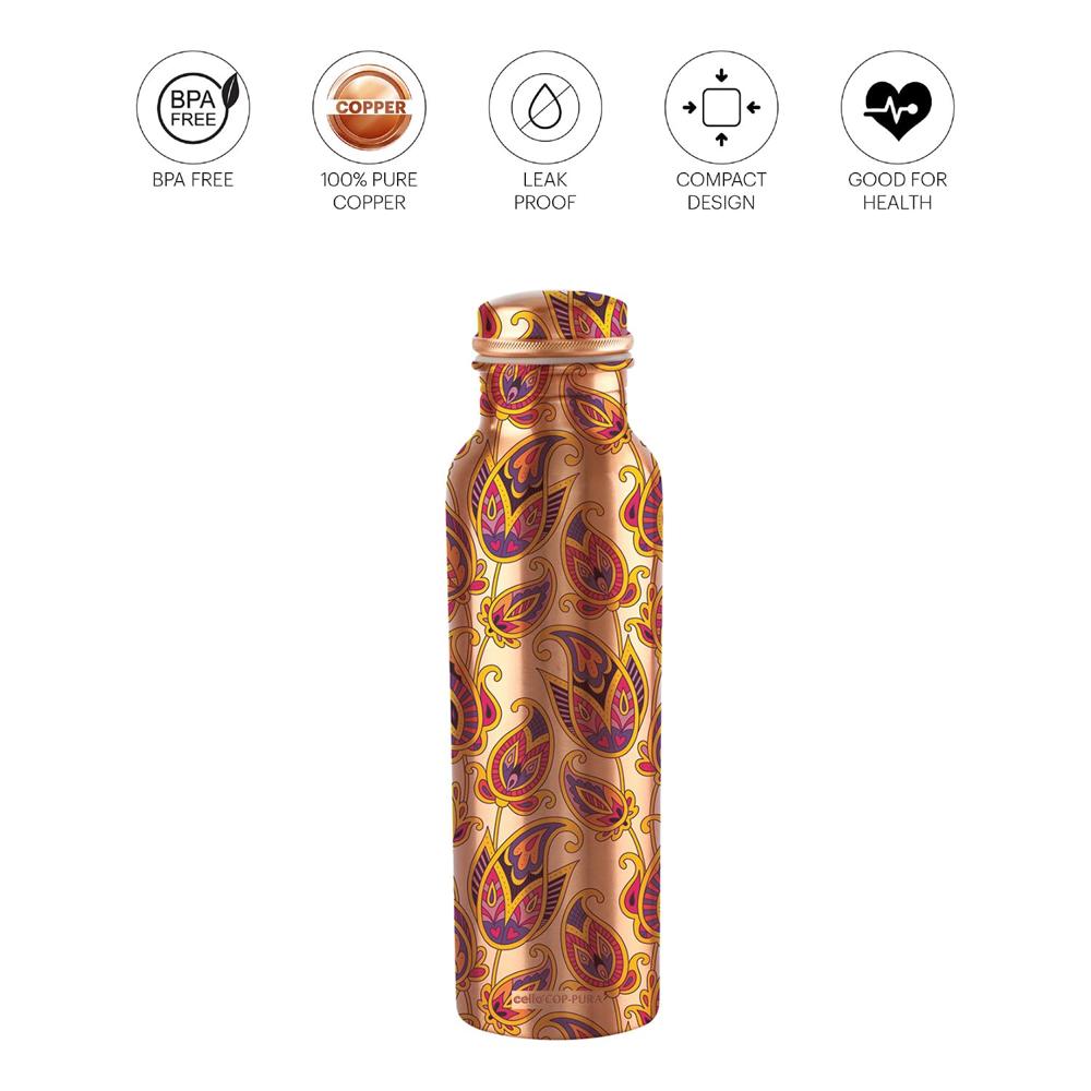 Cello Cop-Pura Diva Ornate Copper Water Bottle, 1000ml, 1pc, Copper