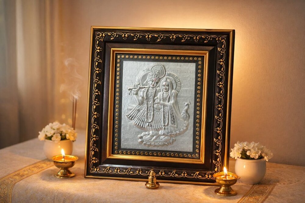 Radha Krishna Silver Frame