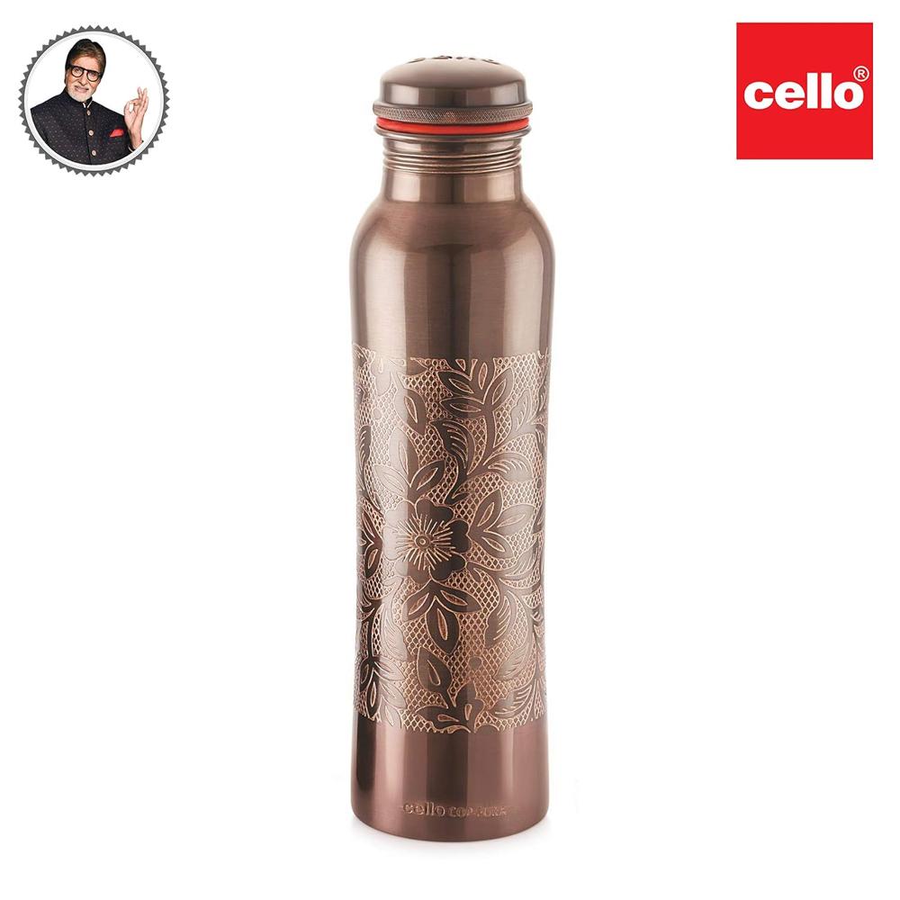 Cello Cop-Pura Vintage Floral Copper Water Bottle, 1000ml, 1pc, Copper