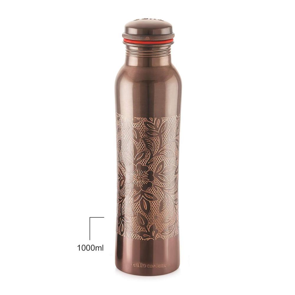 Cello Cop-Pura Vintage Floral Copper Water Bottle, 1000ml, 1pc, Copper