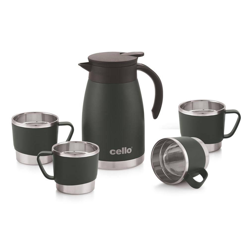 CELLO Welcome Gift Set | Kettle and Mug Set | Cup and Saucer Tea Set | Pack of 5 | Black