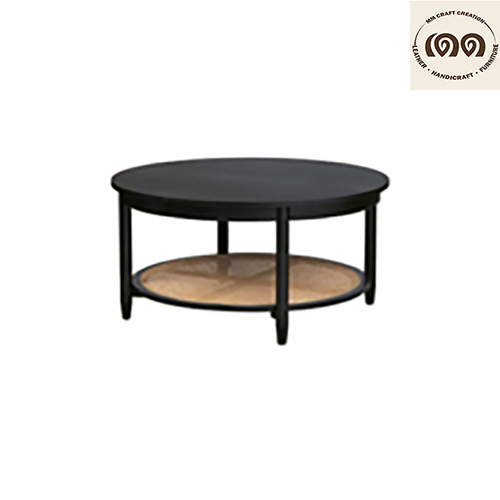 Connaught Round Wood and Rattan Coffee Table
