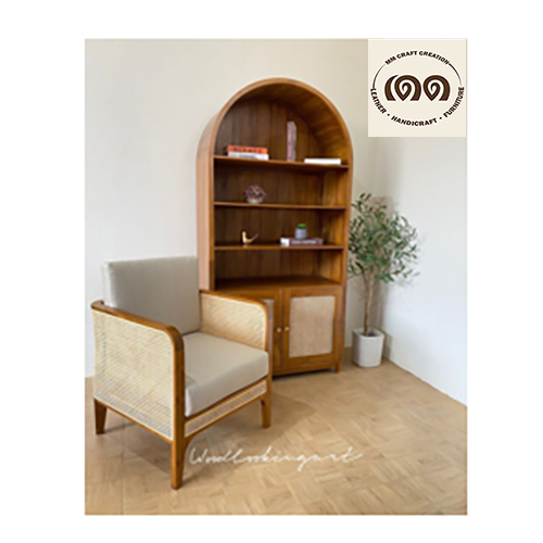 Arched Teak And Rattan Cabinet