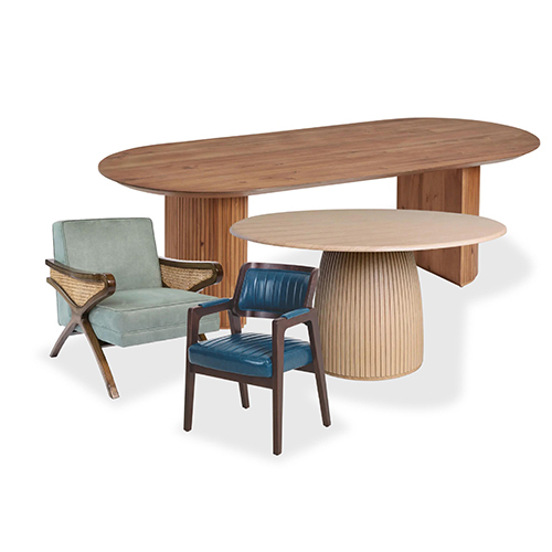 Oval Ribbed Pedestal Dining Table - Color: Natural Wood Brown