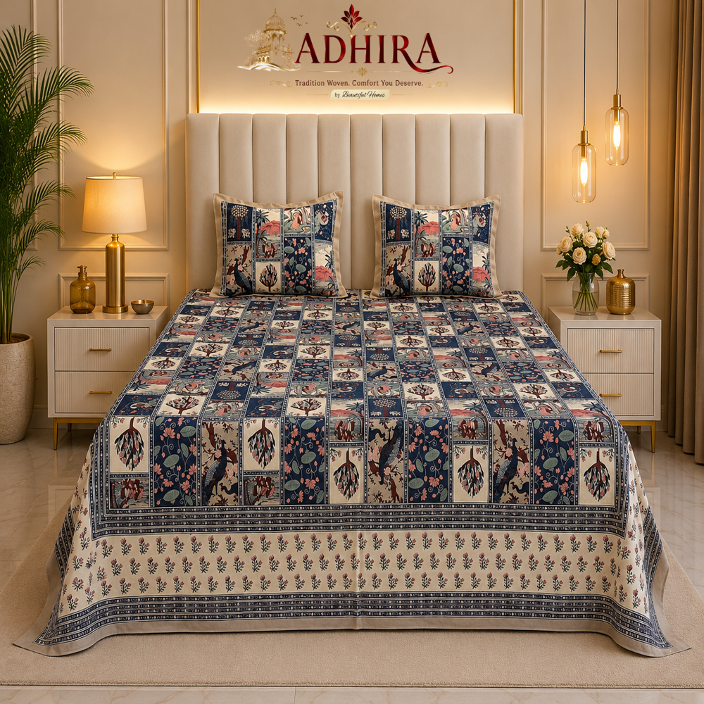 Adhira Pure Cotton Sanganeri Bedsheet Set