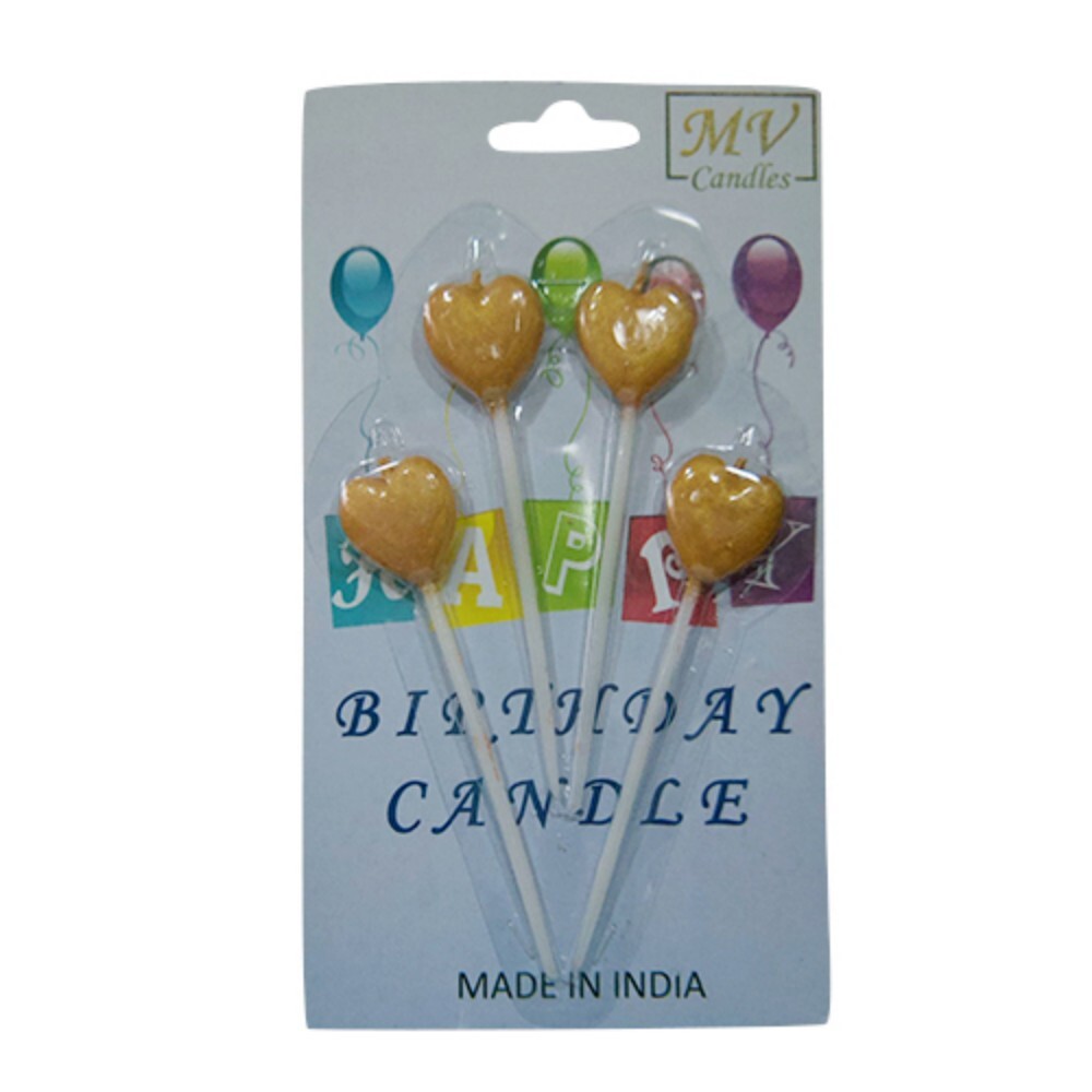 Gold Heart Stick Birthday Candle