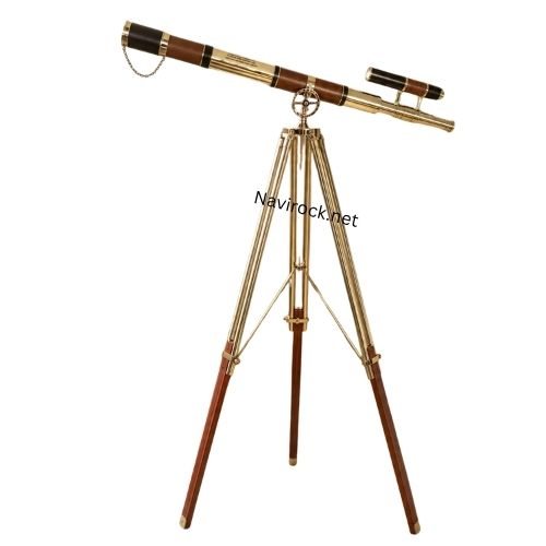 Nautical Shiny Brass Dual Barrel Marine Telescope with Brown/Black Leather Cover & Inspirational Quote Floor Standing Tripod Wooden/Brass Marine Handmade Collectibles
