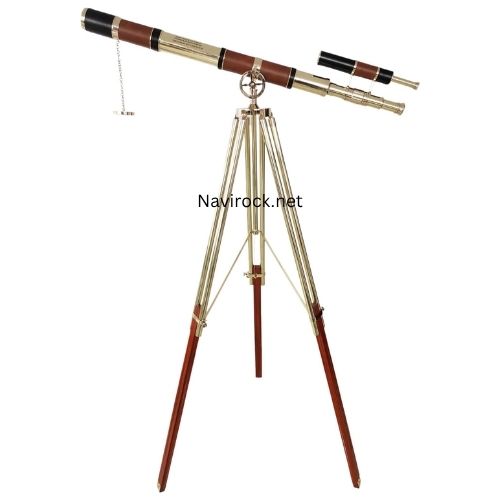 Nautical Shiny Brass Dual Barrel Marine Telescope with Brown/Black Leather Cover & Inspirational Quote Floor Standing Tripod Wooden/Brass Marine Handmade Collectibles