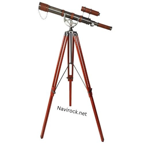 Nautical Floor Standing Telescope Functional Double Barrel with Black Matte Chrome Finish and Adjustable Wooden Tripod Home Decor