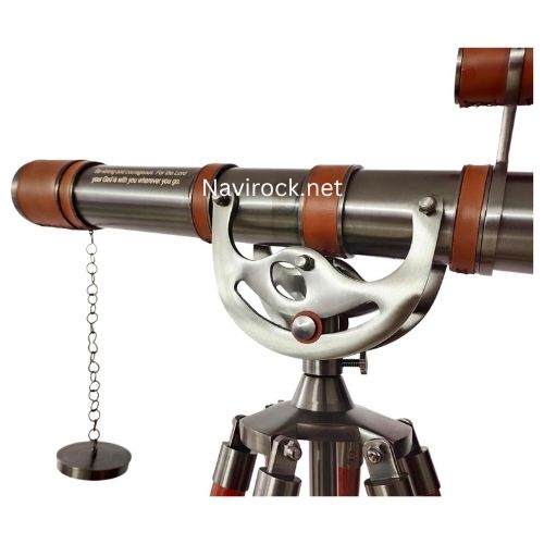 Nautical Floor Standing Telescope Functional Double Barrel with Black Matte Chrome Finish and Adjustable Wooden Tripod Home Decor